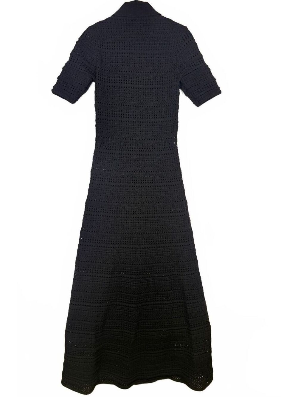 Rebecca Vallance Magnolia Knit Midi Dress Black Pointelle Polo Collar Size Small - Picture 3 of 6
